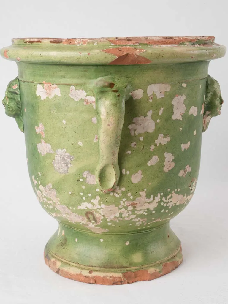 18th century Tournac citrus planter with 2 handles mask detail - green