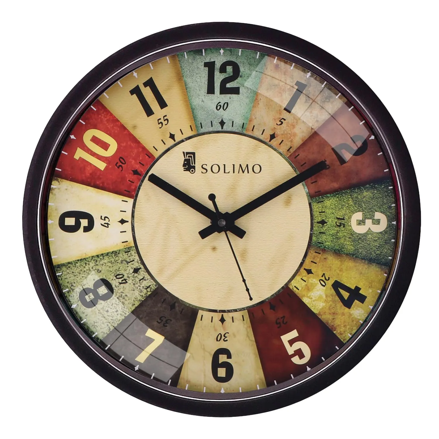 Amazon Brand - Solimo 12-inch Plastic & Glass Wall Clock - Classic Roulette (Silent Movement, Black Frame)