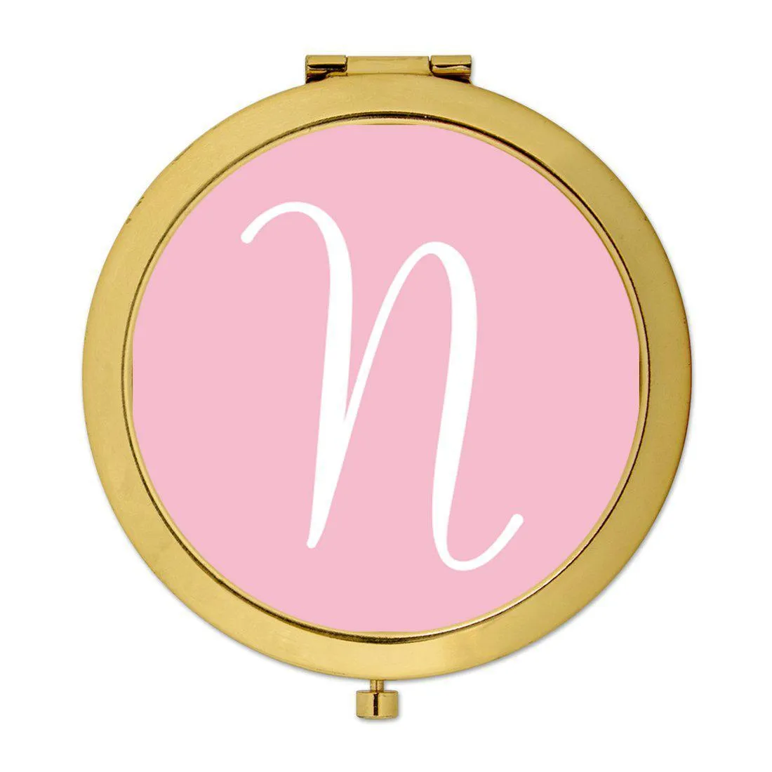 Andaz Press Blush Pink Monogram Gold 2.75 inch Round Compact Mirror