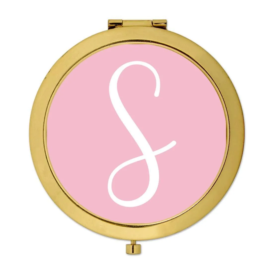 Andaz Press Blush Pink Monogram Gold 2.75 inch Round Compact Mirror