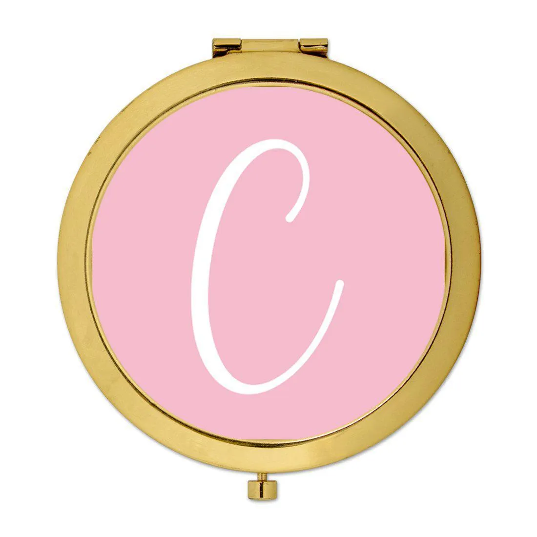 Andaz Press Blush Pink Monogram Gold 2.75 inch Round Compact Mirror