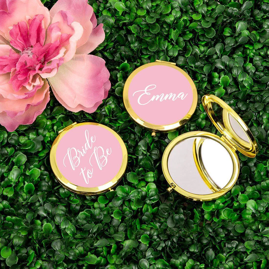 Andaz Press Blush Pink Monogram Gold 2.75 inch Round Compact Mirror