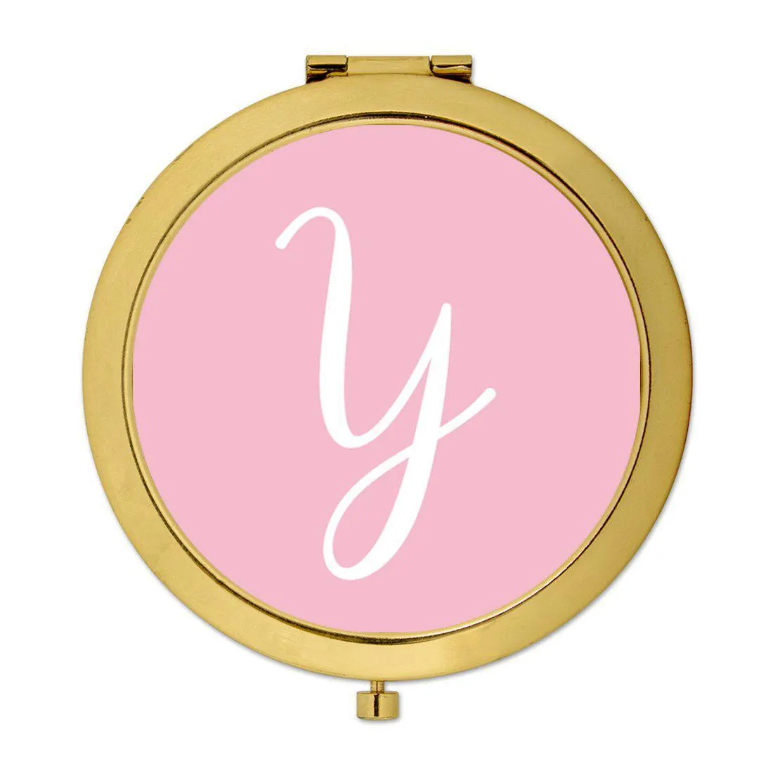 Andaz Press Blush Pink Monogram Gold 2.75 inch Round Compact Mirror