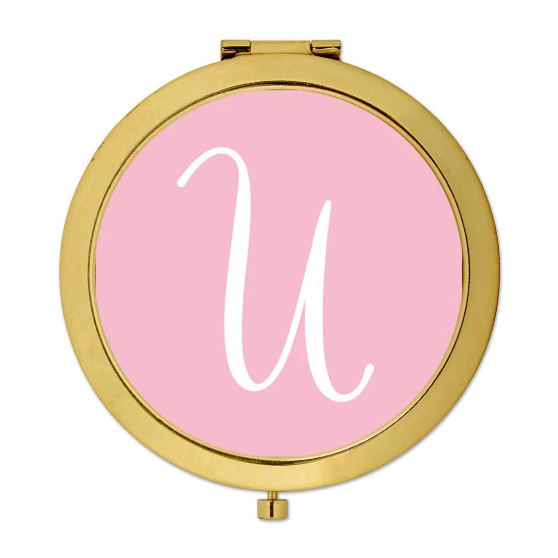 Andaz Press Blush Pink Monogram Gold 2.75 inch Round Compact Mirror