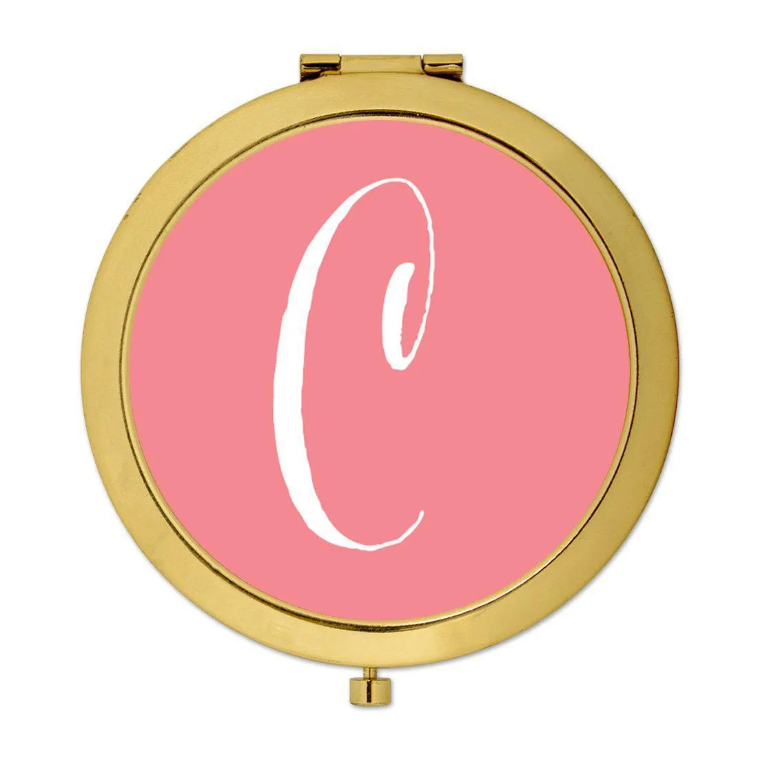 Andaz Press Coral Monogram Gold 2.75 inch Round Compact Mirror