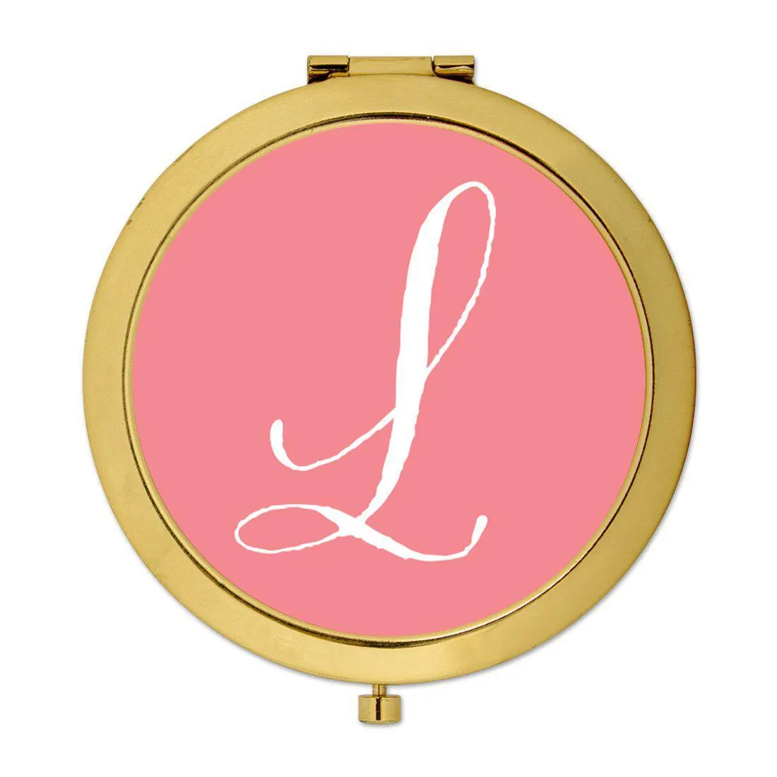 Andaz Press Coral Monogram Gold 2.75 inch Round Compact Mirror