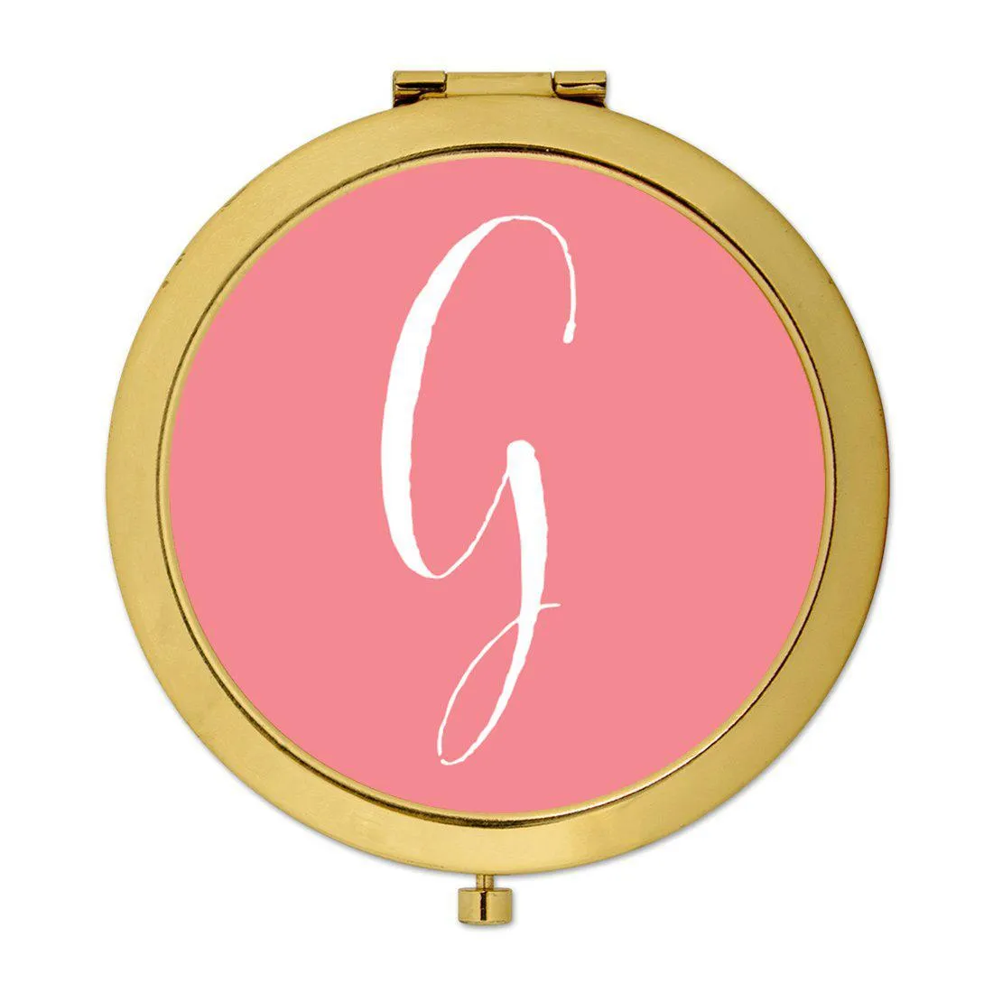 Andaz Press Coral Monogram Gold 2.75 inch Round Compact Mirror