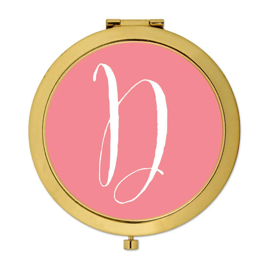 Andaz Press Coral Monogram Gold 2.75 inch Round Compact Mirror