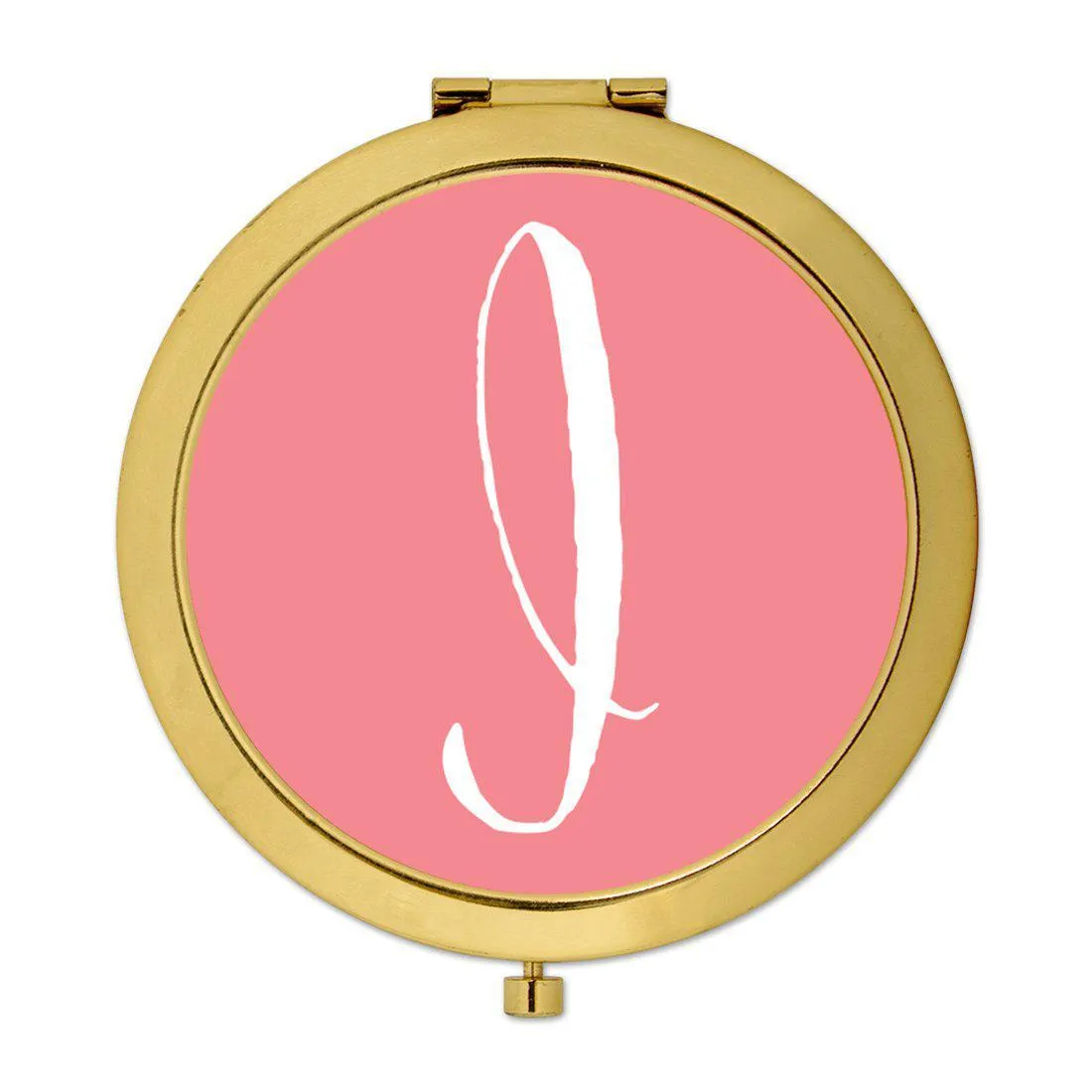 Andaz Press Coral Monogram Gold 2.75 inch Round Compact Mirror