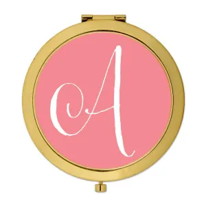 Andaz Press Coral Monogram Gold 2.75 inch Round Compact Mirror