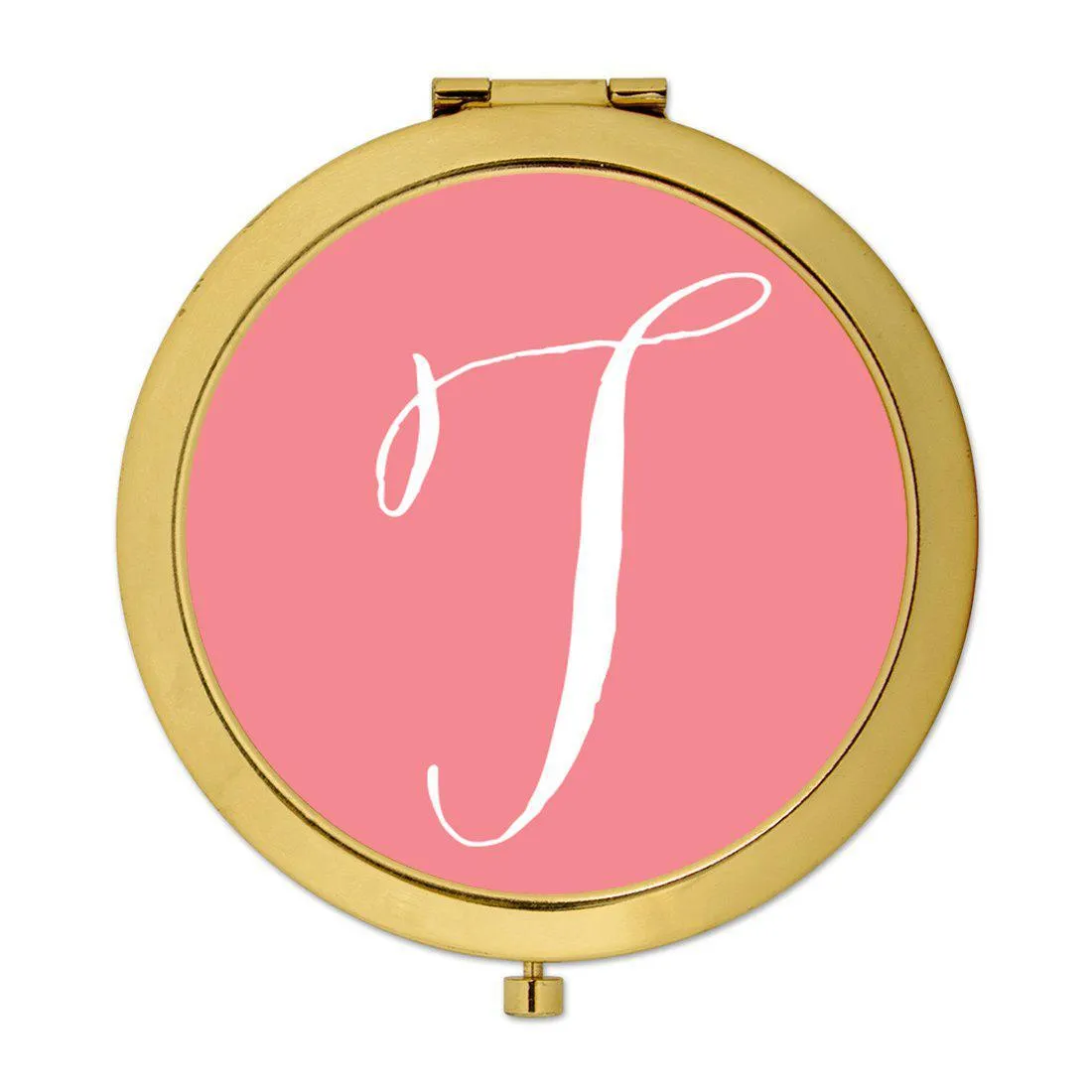 Andaz Press Coral Monogram Gold 2.75 inch Round Compact Mirror