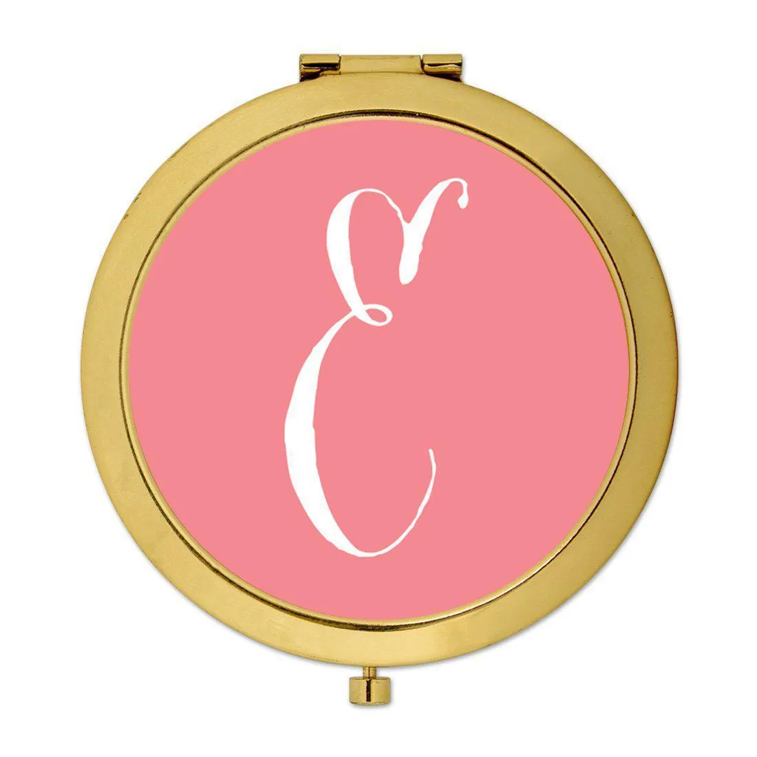 Andaz Press Coral Monogram Gold 2.75 inch Round Compact Mirror