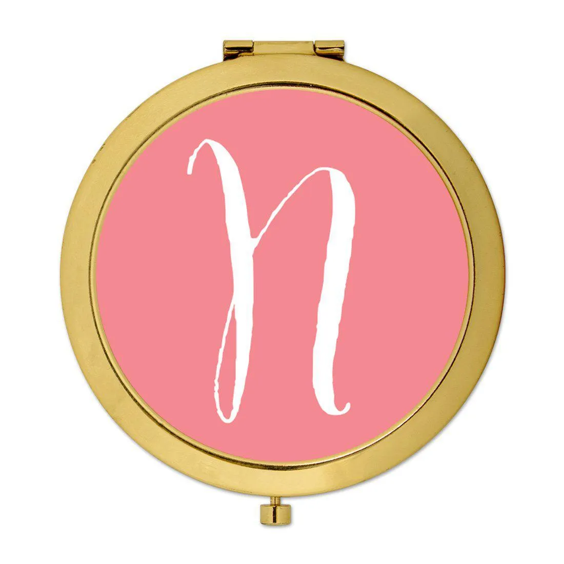 Andaz Press Coral Monogram Gold 2.75 inch Round Compact Mirror