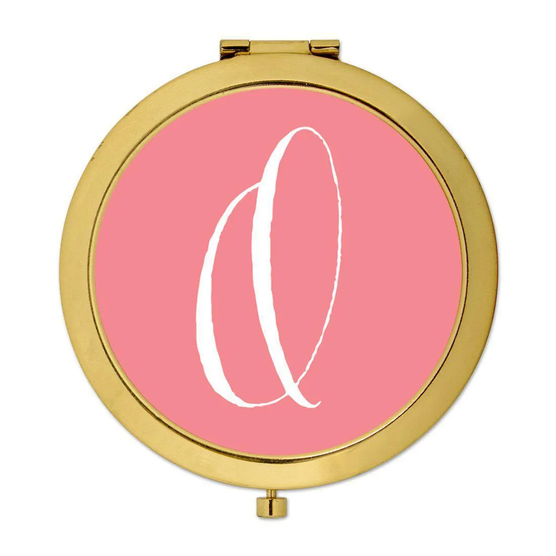 Andaz Press Coral Monogram Gold 2.75 inch Round Compact Mirror