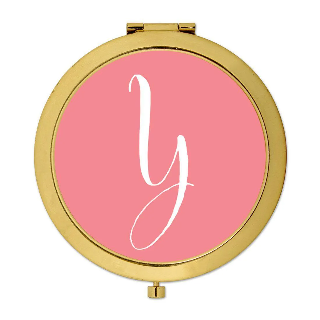 Andaz Press Coral Monogram Gold 2.75 inch Round Compact Mirror