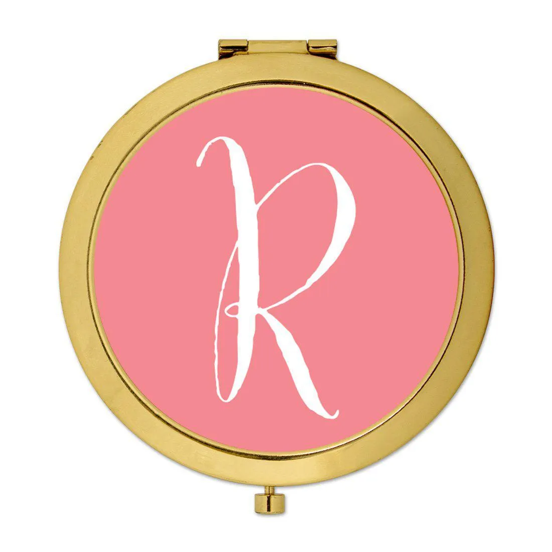 Andaz Press Coral Monogram Gold 2.75 inch Round Compact Mirror