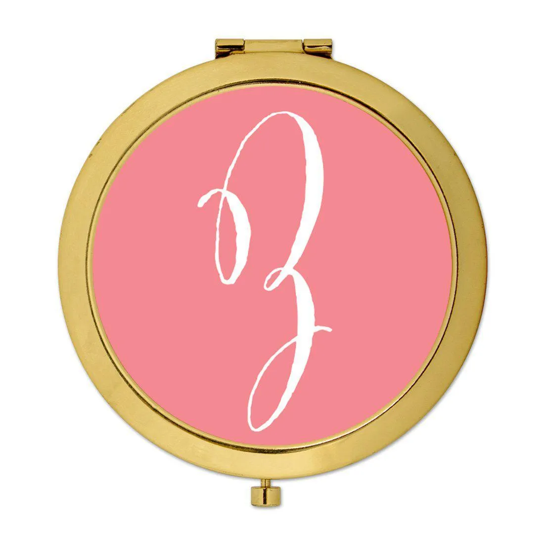 Andaz Press Coral Monogram Gold 2.75 inch Round Compact Mirror