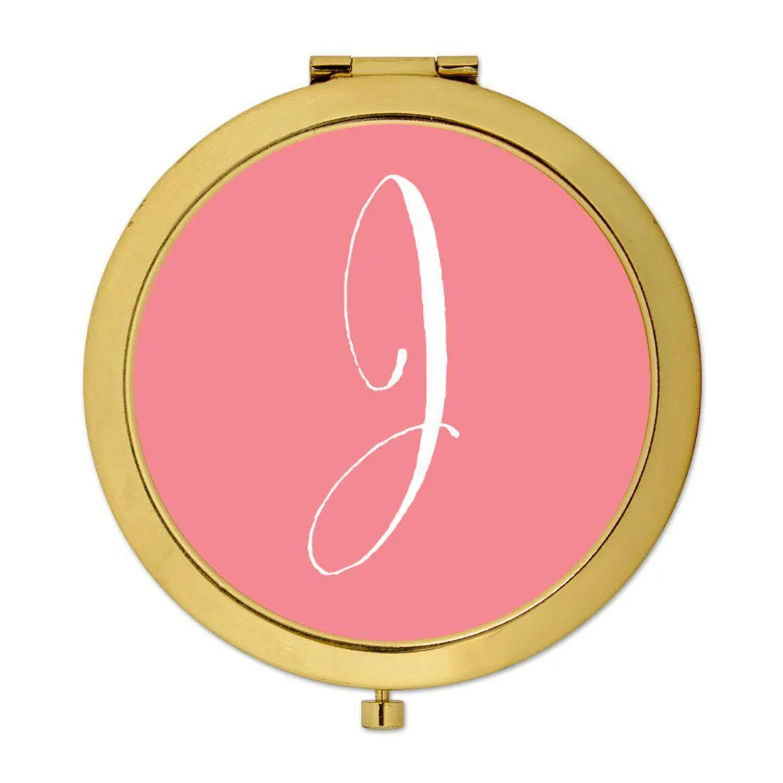 Andaz Press Coral Monogram Gold 2.75 inch Round Compact Mirror