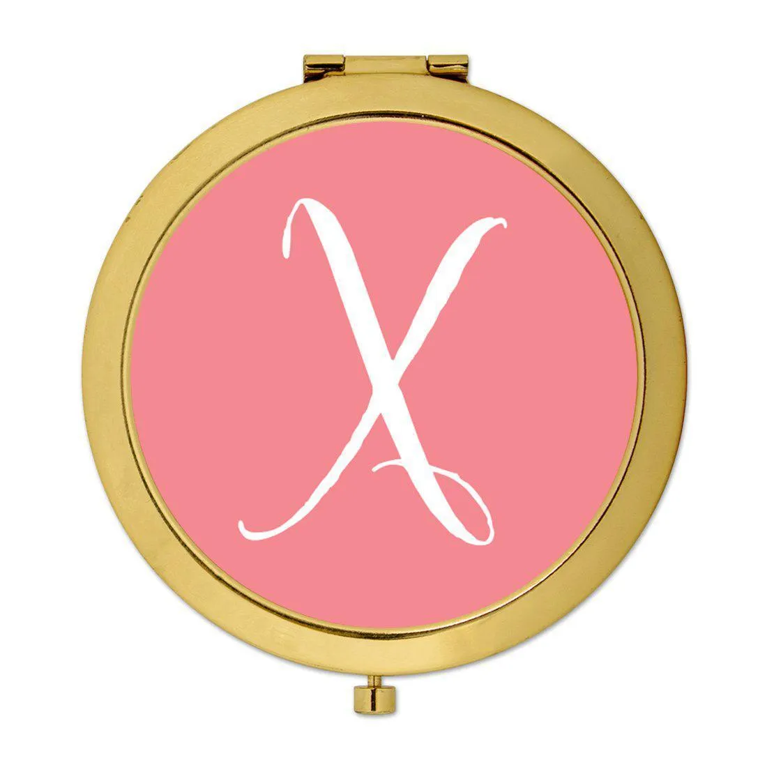 Andaz Press Coral Monogram Gold 2.75 inch Round Compact Mirror