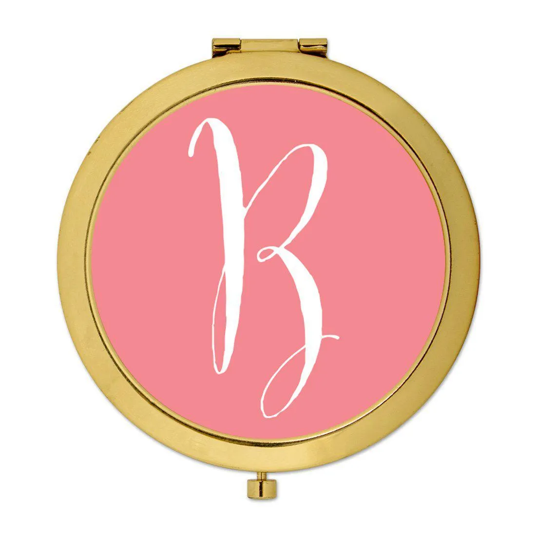 Andaz Press Coral Monogram Gold 2.75 inch Round Compact Mirror