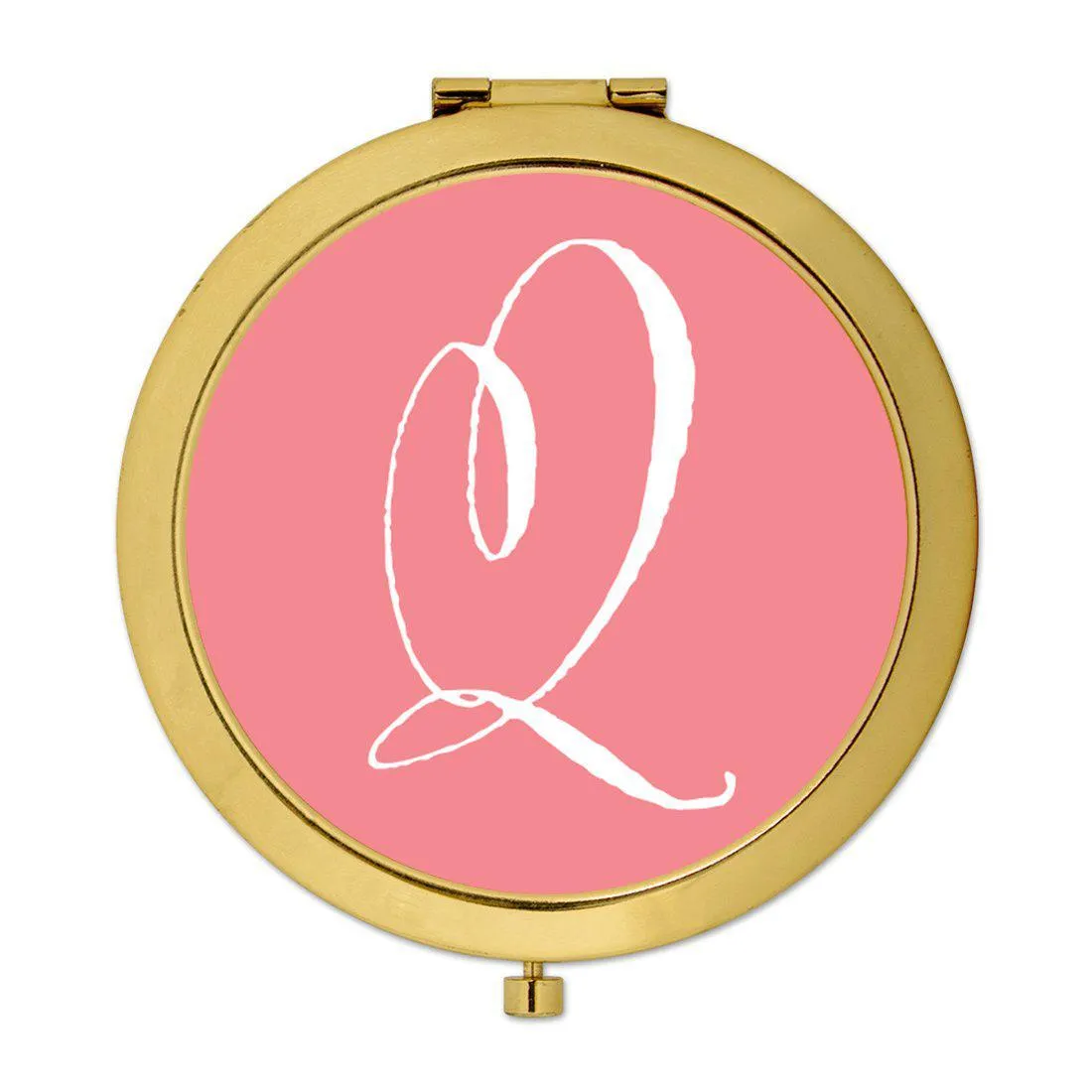 Andaz Press Coral Monogram Gold 2.75 inch Round Compact Mirror