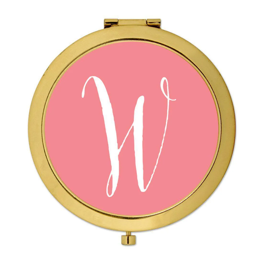 Andaz Press Coral Monogram Gold 2.75 inch Round Compact Mirror