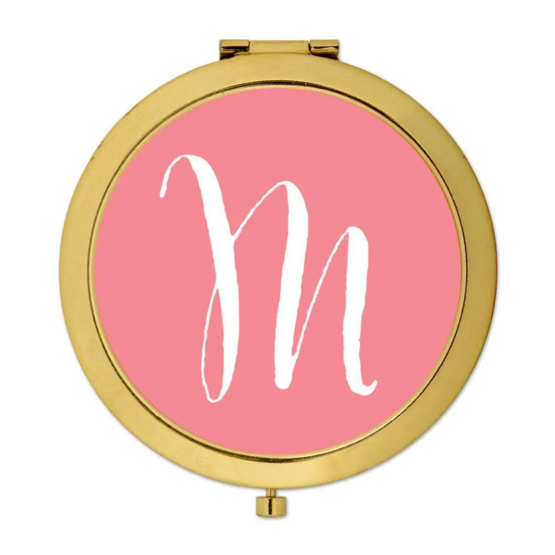 Andaz Press Coral Monogram Gold 2.75 inch Round Compact Mirror