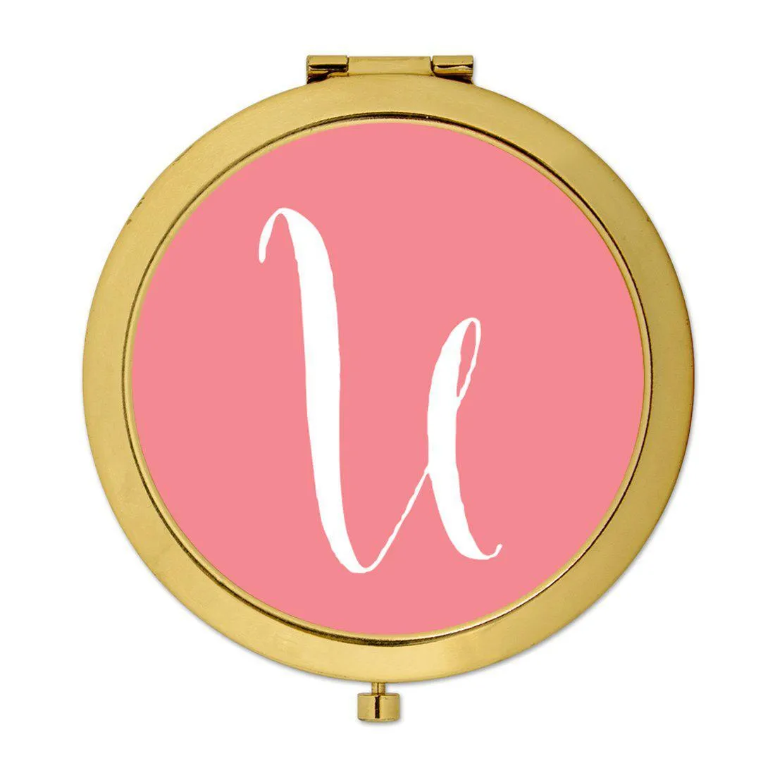 Andaz Press Coral Monogram Gold 2.75 inch Round Compact Mirror