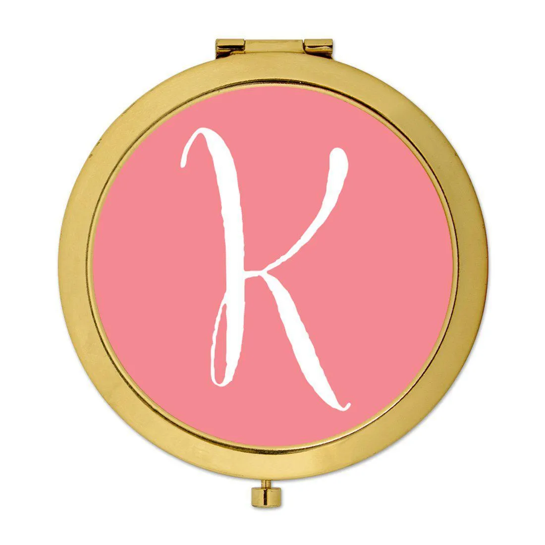 Andaz Press Coral Monogram Gold 2.75 inch Round Compact Mirror