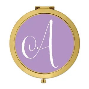 Andaz Press Lavender Monogram Gold 2.75 inch Round Compact Mirror