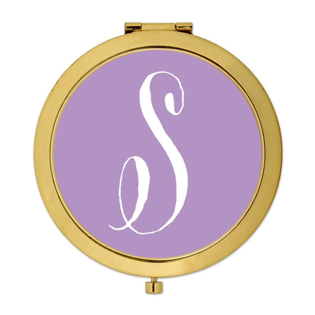 Andaz Press Lavender Monogram Gold 2.75 inch Round Compact Mirror