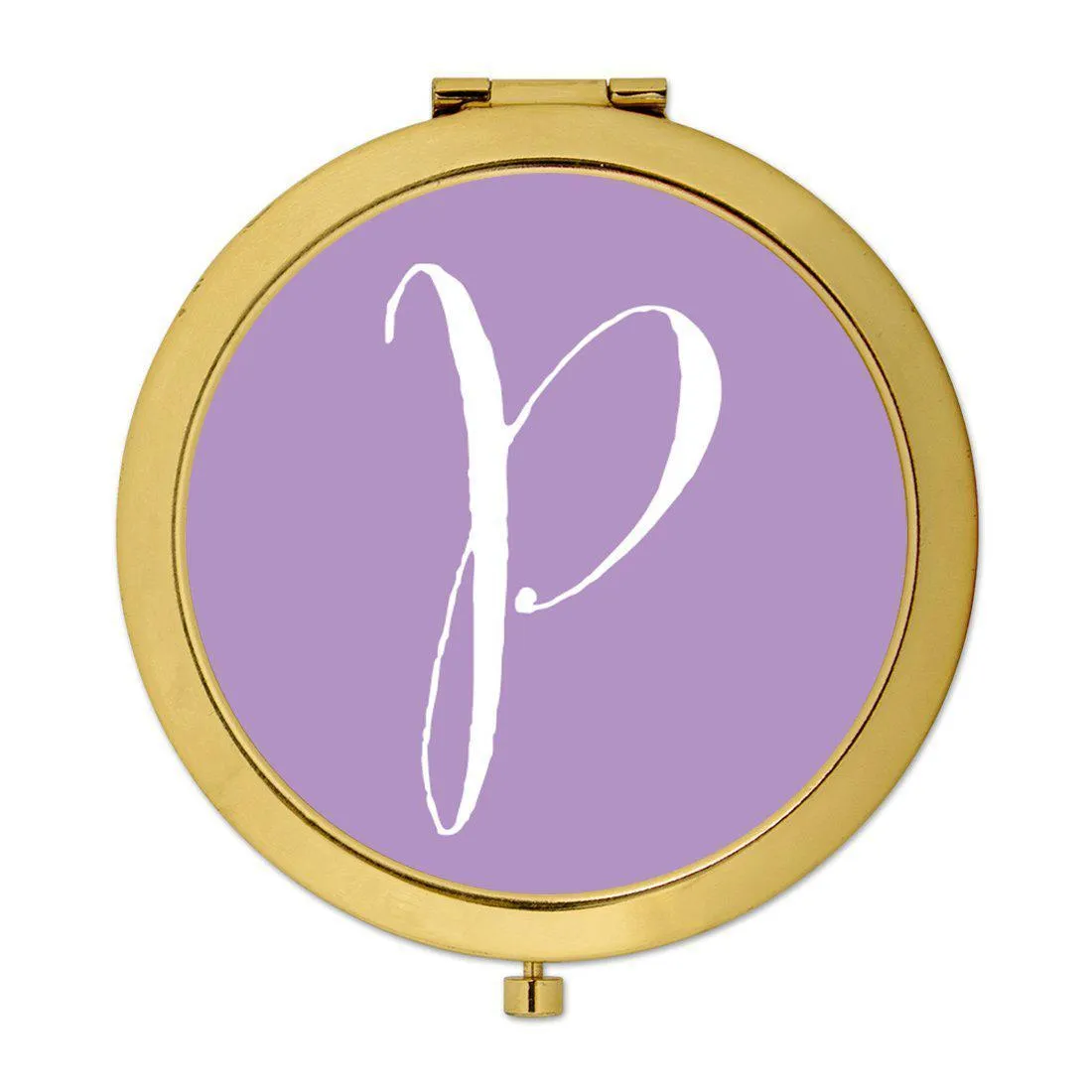 Andaz Press Lavender Monogram Gold 2.75 inch Round Compact Mirror