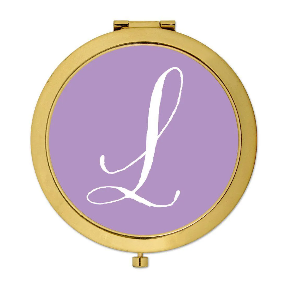 Andaz Press Lavender Monogram Gold 2.75 inch Round Compact Mirror