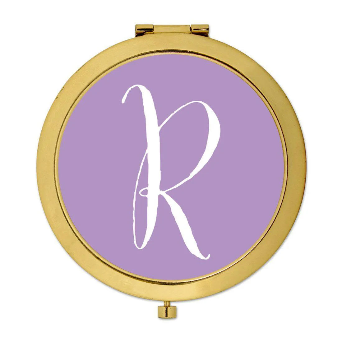 Andaz Press Lavender Monogram Gold 2.75 inch Round Compact Mirror