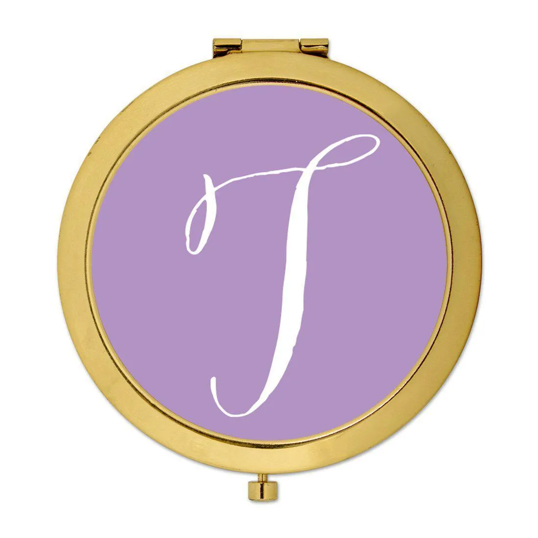 Andaz Press Lavender Monogram Gold 2.75 inch Round Compact Mirror