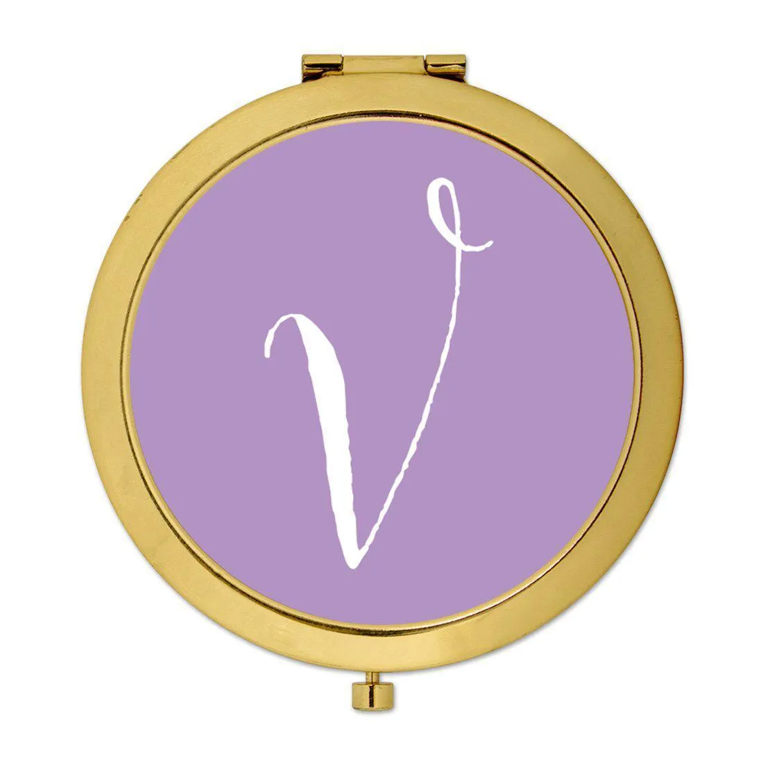 Andaz Press Lavender Monogram Gold 2.75 inch Round Compact Mirror