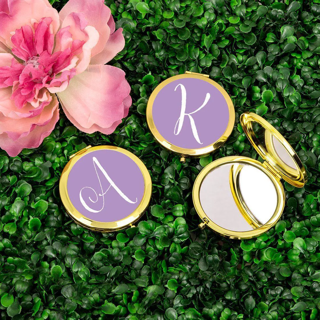 Andaz Press Lavender Monogram Gold 2.75 inch Round Compact Mirror