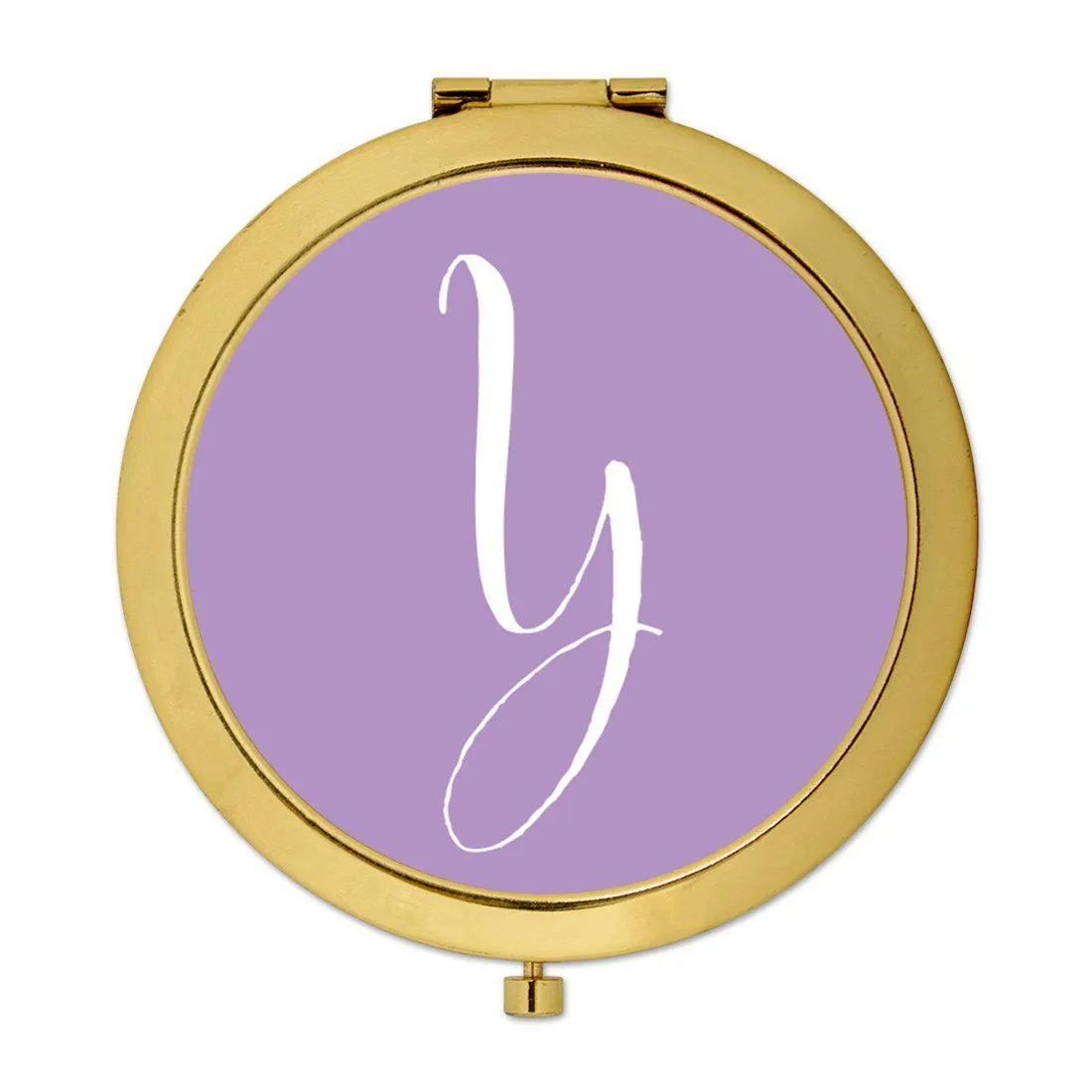 Andaz Press Lavender Monogram Gold 2.75 inch Round Compact Mirror