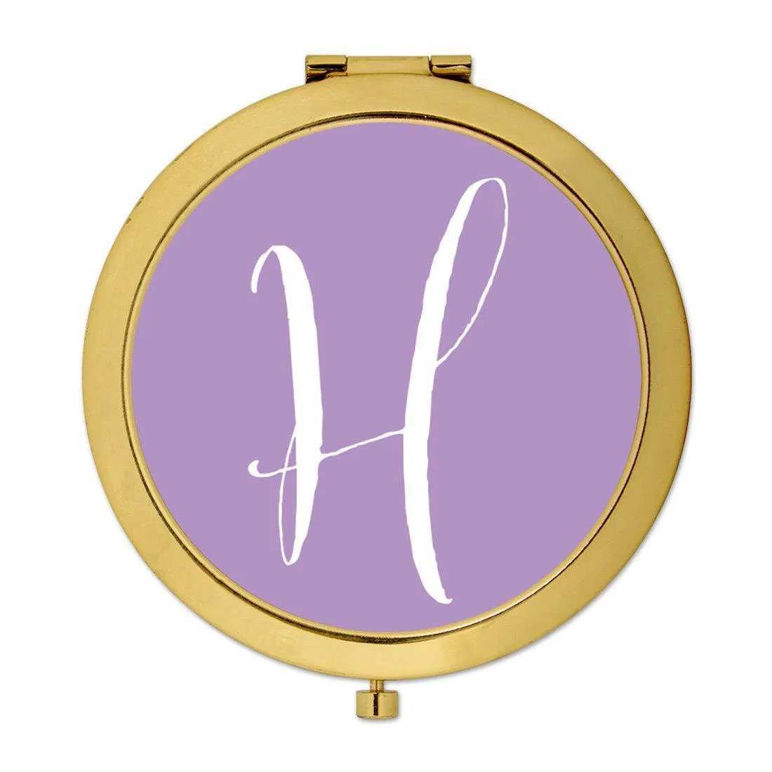 Andaz Press Lavender Monogram Gold 2.75 inch Round Compact Mirror