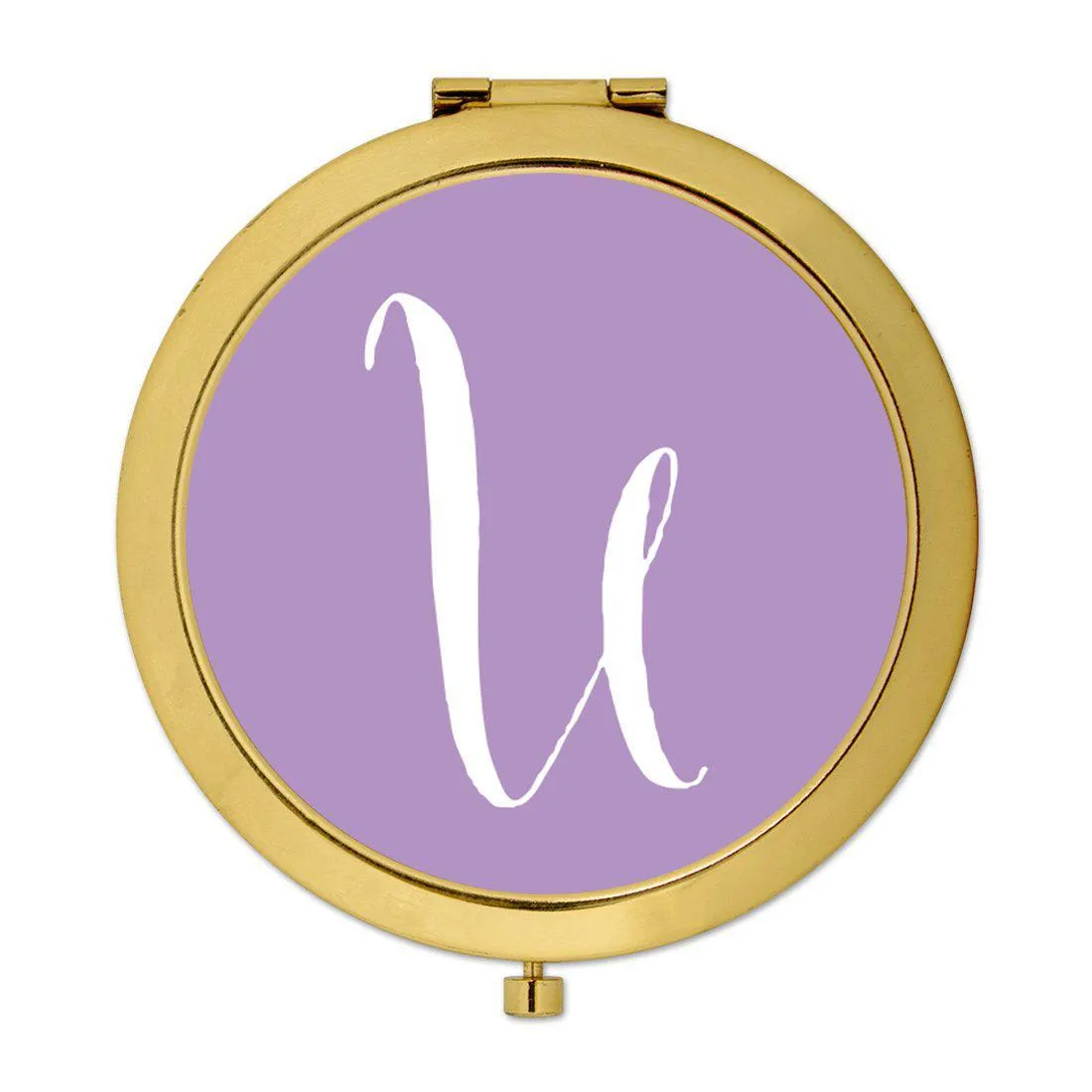 Andaz Press Lavender Monogram Gold 2.75 inch Round Compact Mirror