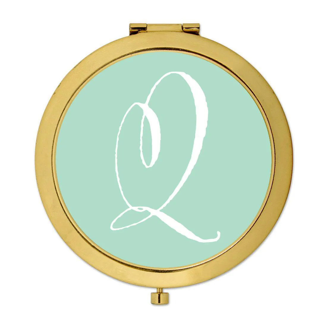 Andaz Press Mint Green Monogram Gold 2.75 inch round Compact Mirror