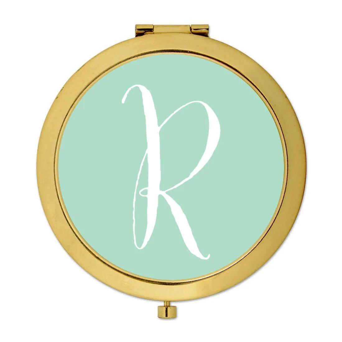 Andaz Press Mint Green Monogram Gold 2.75 inch round Compact Mirror