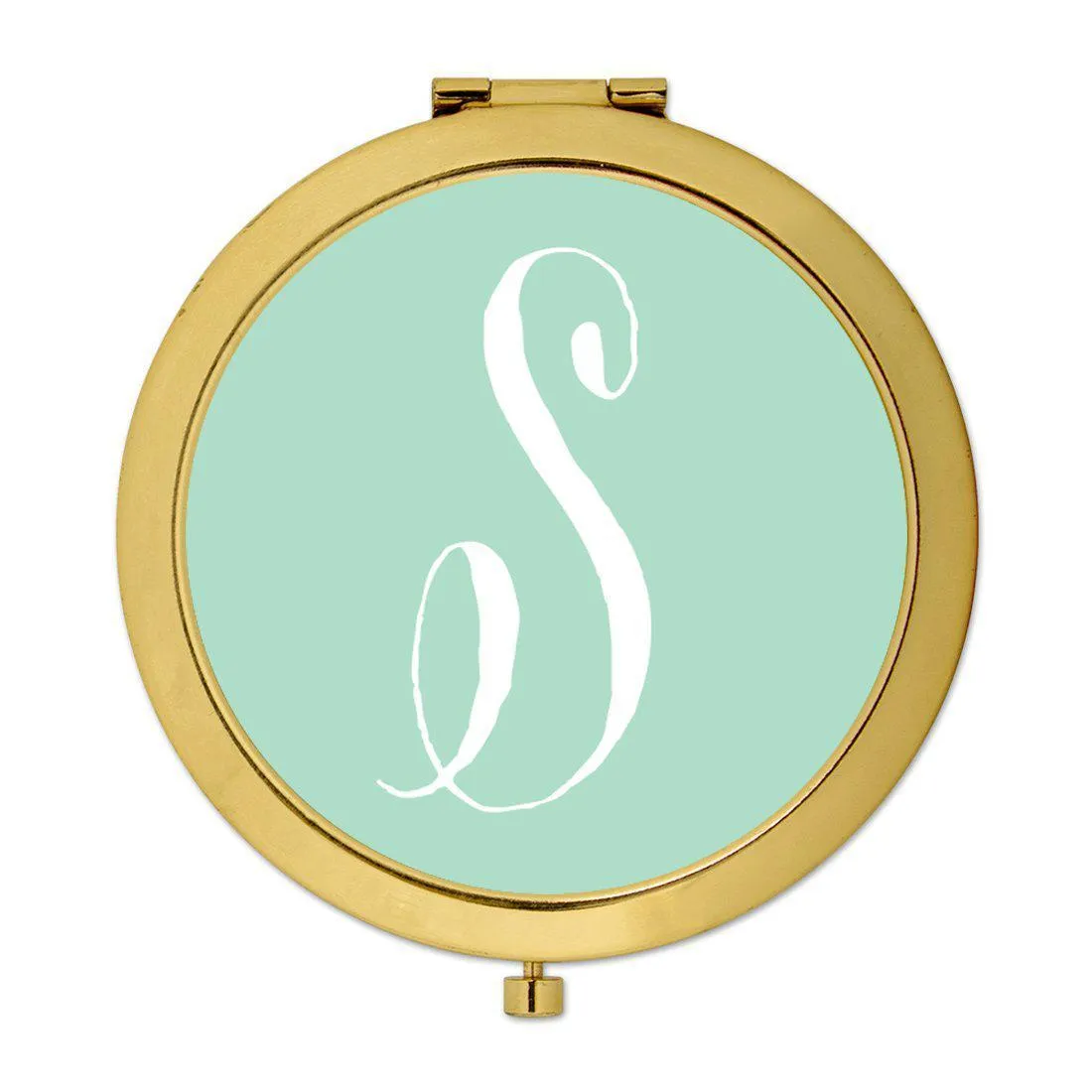 Andaz Press Mint Green Monogram Gold 2.75 inch round Compact Mirror