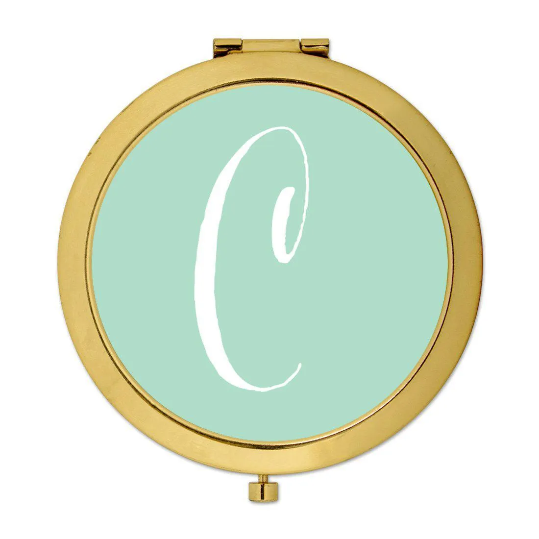 Andaz Press Mint Green Monogram Gold 2.75 inch round Compact Mirror