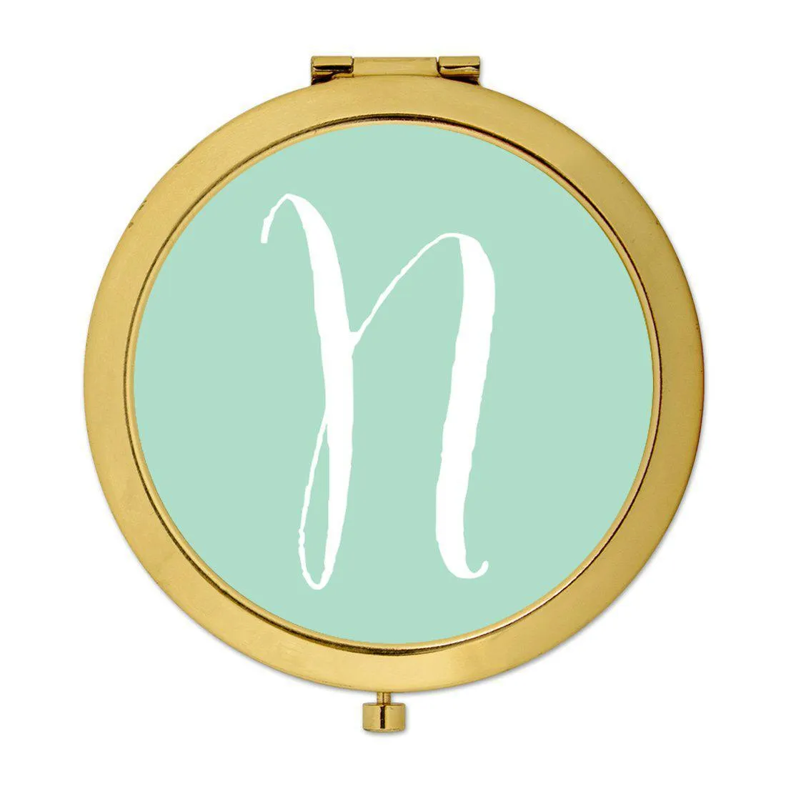 Andaz Press Mint Green Monogram Gold 2.75 inch round Compact Mirror