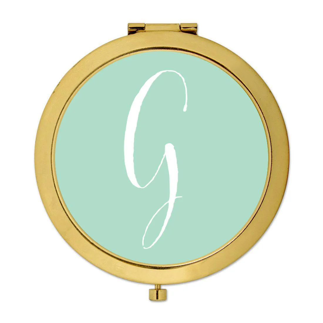 Andaz Press Mint Green Monogram Gold 2.75 inch round Compact Mirror