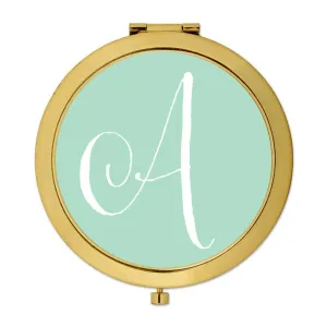 Andaz Press Mint Green Monogram Gold 2.75 inch round Compact Mirror