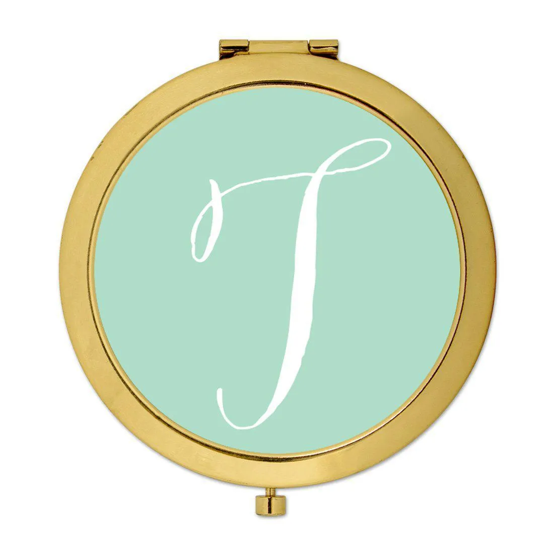 Andaz Press Mint Green Monogram Gold 2.75 inch round Compact Mirror