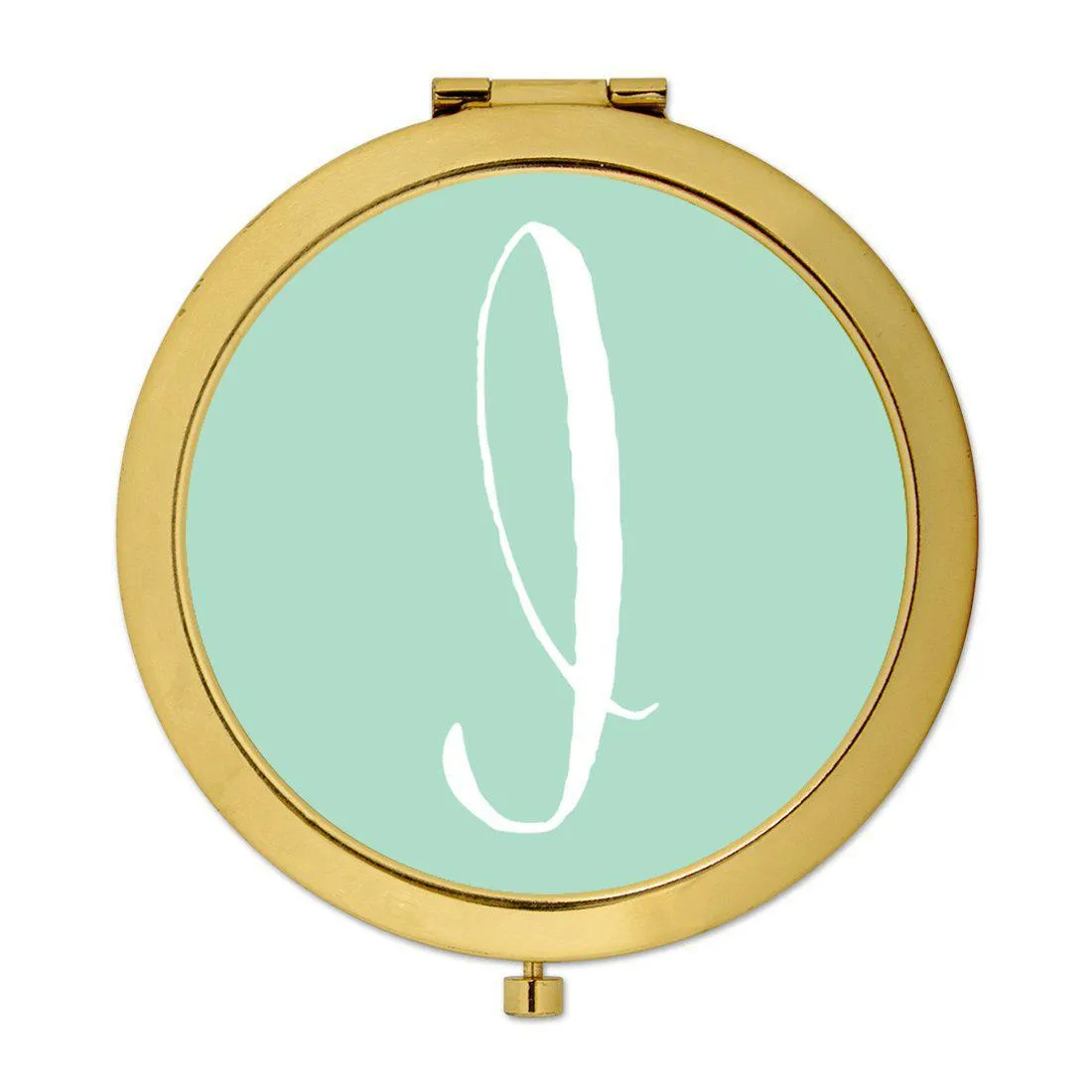 Andaz Press Mint Green Monogram Gold 2.75 inch round Compact Mirror