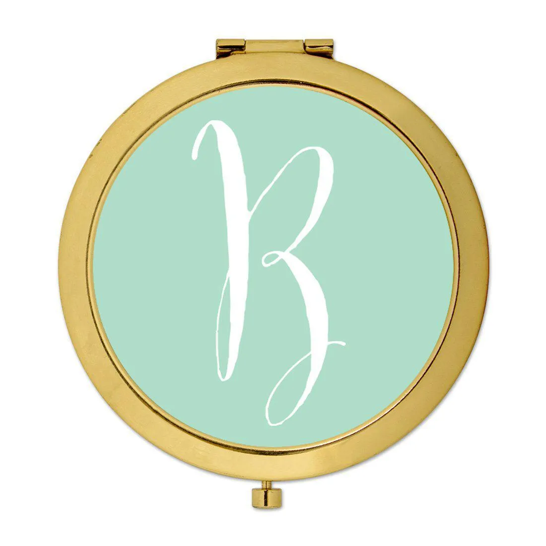 Andaz Press Mint Green Monogram Gold 2.75 inch round Compact Mirror